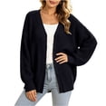 thumbnail image 2 of thefnos Women's Knit Open Front Sweaters Chunky Loose Long Sleeve Button Cardigan Outerwear Ladies Oversized Coat Casual Fall Winter Outfit, Black S, 2 of 8