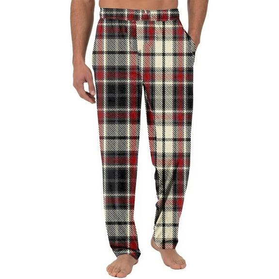Aursykel Plaid Pajama Pants for Men Big and Tall Outfit Straight Leg Long Pant Soft Bottoms Lounge Sleepwear