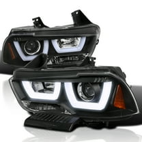 Spec-D Tuning Dual Halo LED Black Projector Headlights Compatible with 2011-2014 Dodge Charger, Left   Right Pair Headlamps Assembly