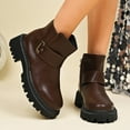 thumbnail image 2 of Women's Platform Chunky Combat Boots Fashion Buckle Leather Non Slip Mid Calf Riding Ankle Booties with Side Zipper Coffee Size 8, 2 of 8