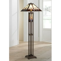 Robert Louis Tiffany Mission Rustic Floor Lamp 60 1/2" Tall Oiled Bronze with Nightlight Geometric Stained Art Glass Shade for Living Room Bedroom