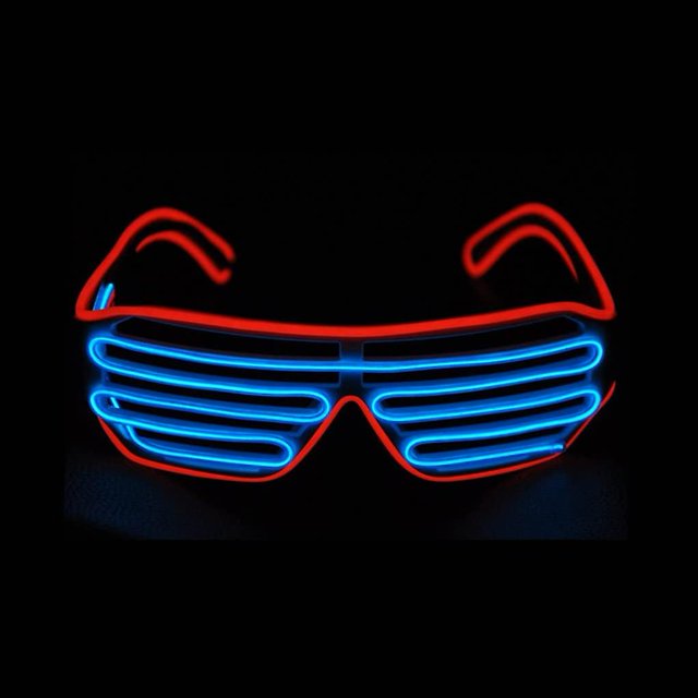 Pinfox Glow Shutter Neon Rave Glasses El Wire Gafas de sol LED intermitentes iluminan disfraces de DJ para fiesta, años 80, Edm Rb03 (rojo - azul)