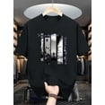 thumbnail image 1 of Men's Summer Casual Crew Neck T-Shirt, 100% Cotton Knit Fabric, Regular Fit Short Sleeve Tee with Artistic Letters and Seaside Print Design, Lightweight and Comfortable for Casual Attire, 1 of 6
