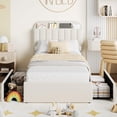 thumbnail image 3 of Charming & functional: tamaño individual marco de cama con 2 cajones & estante de libros cabecero, bouclé forrado, noise-free, no box spring required, perfect para para niños' rooms, 3 of 8