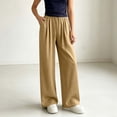 thumbnail image 5 of Pants for Women Zaewscy Women's Fashion Solid Color Elastic Waist Pocket Ruched Straight Leg Long Pants Khaki L, 5 of 7
