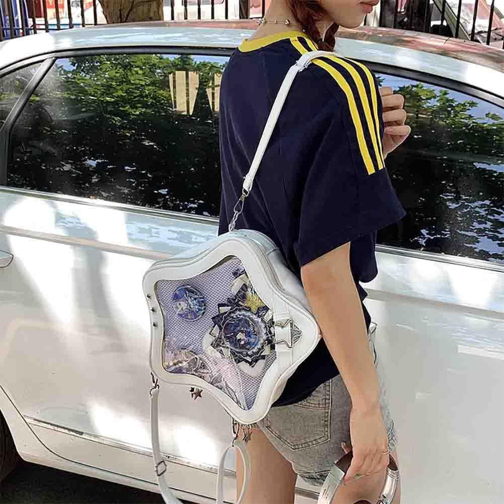 Baguery Ita Bag Star Shaped Purse - PU Leather Cute Clear Crossbody Bag, Kawaii Pin Display Shoulder Bag (Bare Bag)​