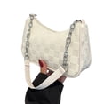thumbnail image 1 of Bolso de hombro con cremallera para mujer, correa única, estilo bajo el brazo, bolso de mano beige a cuadros de felpa, 1 of 8