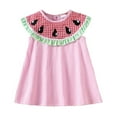 thumbnail image 1 of Robes Décontractées pour Bébés Filles Été Imprimé Melon D\'eau à Carreaux Col Rond Sans Manches Robe de Fête Dansante, Rouge, 12-18 Mois, 1 of 6