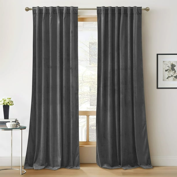 Cortinas RYB HOME de terciopelo gris, 213 x 213 cm, supersuaves, 2 unidades