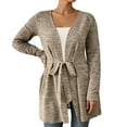 thumbnail image 3 of Gyexs Cardigans for Women Lightweight Long Sleeve Cardigan Sweaters Open Front Shrugs Fall Outerwear with Belt (Beige, Size L), 3 of 7