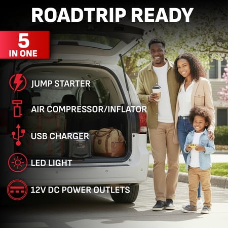 Schumacher Electric 800A Car Battery Jump Starter and Portable Power Station, 150-PSI Air Compressor, 12V Sport, Auto, and Marine Batteries, SJ1583