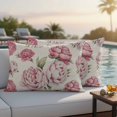 thumbnail image 4 of Pink Floral Outdoor Waterproof Pillow Covers, Spring Summer Vintage Flower Leaf Decorative Rectangle Throw Pillowcase Sofa Cushion Sham for Patio/Couch/Chair, 20"x12" 2 Pack, 4 of 8