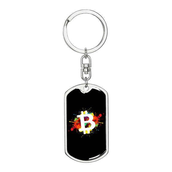 B Bitcoin Crypto Stainless Steel or 18k Gold Premium Swivel Dog Tag Keychain