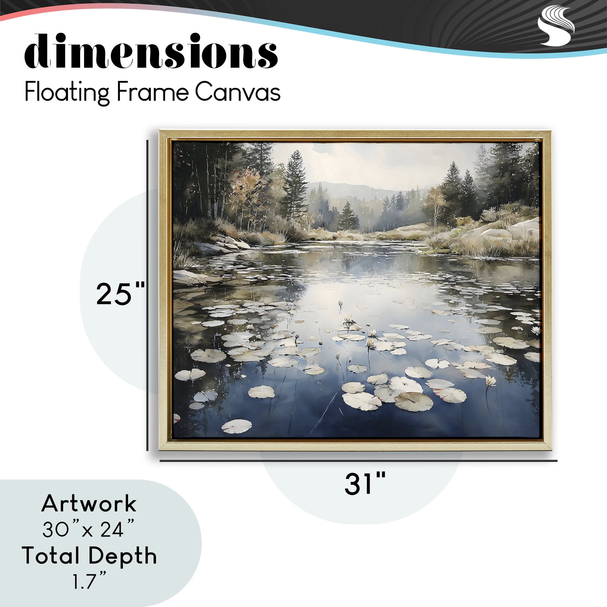 Stupell Industries Still Pond with Morning Reflections Gold Framed Floater Canvas Wall Art, design by Franklyn Gregory