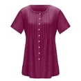 thumbnail image 6 of Women Summer Button Up Front Tops Shirts Casual Loose Pullover T-shirt Round Neck Pleated Tunic Blouses for Ladies Comfy Plain Tee, 6 of 9