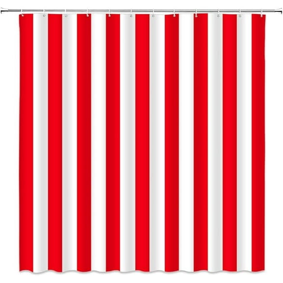 Striped Shower Curtain Red And White Striped Bath Curtain Modern Fashion Design Pattern Christmas Fabric Bathroom Decor Set With Hooks 72"W x 72"L
