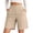 FG64_Beige, variant on Women's Cotton Linen High Rise Elastic Waist Shorts with Pockets Solid Casual Knee Length Summer Beach Bermuda Shorts Coffee S