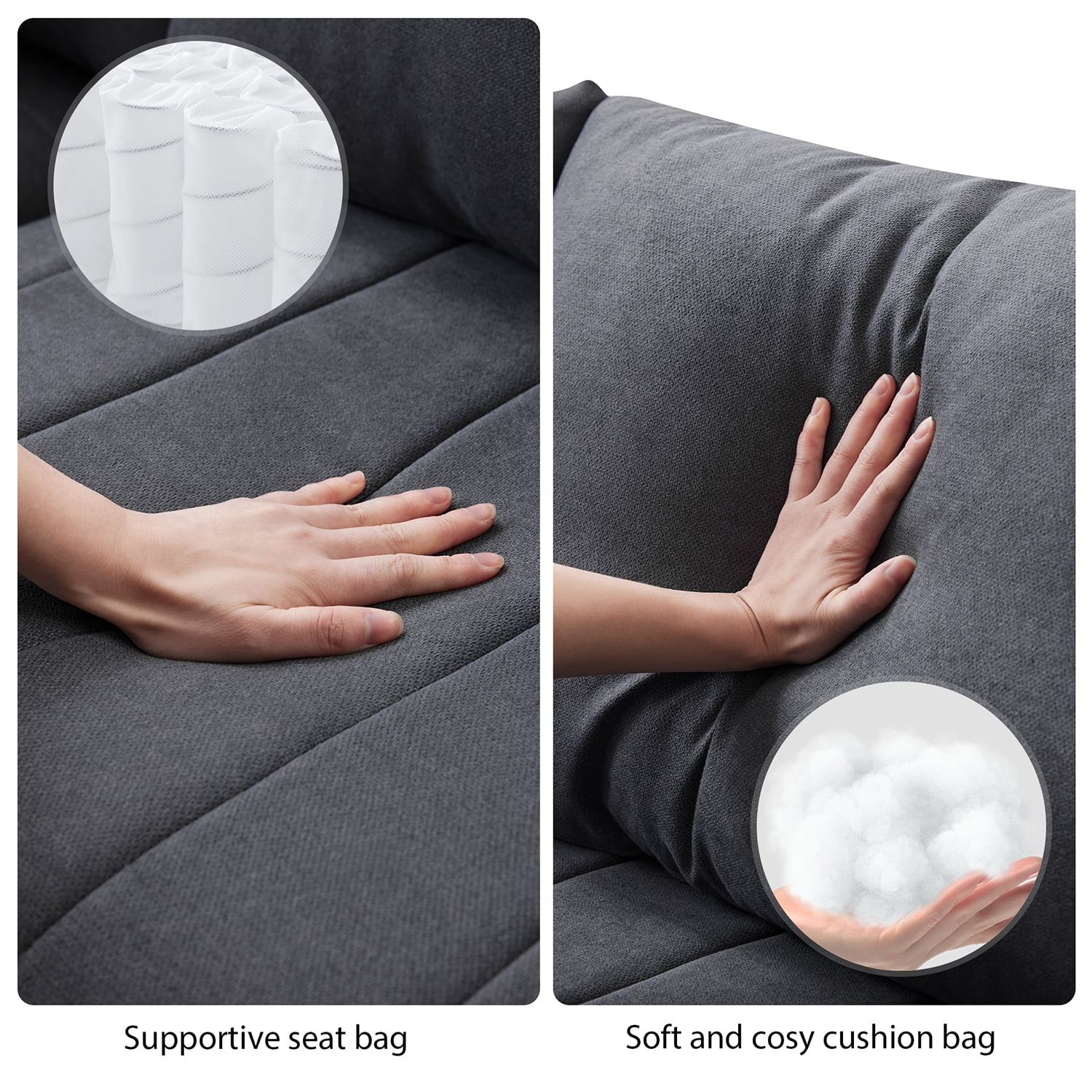 Hommoo Modern Sectional Sofa with 2 Pillows, 5-Seat L-Shaped Couch Sofa Set with Ottoman, Modern Indoor Living Room Furniture, for Various Combinations,Apartment, Dark Gray