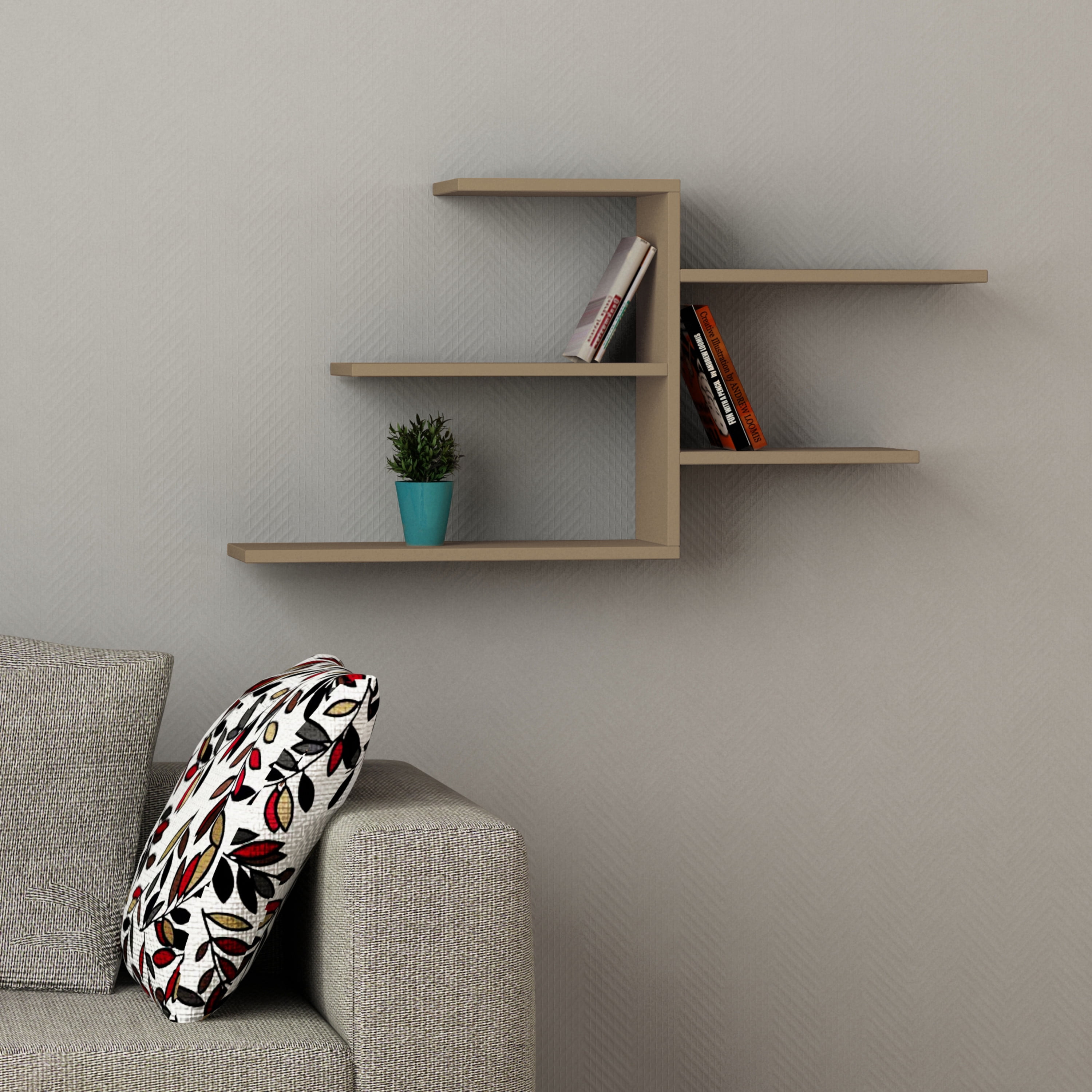 Ada Home Decor Furniture 42.13" 4 Tier Light Mocha Woodard Modern Wall Shelf