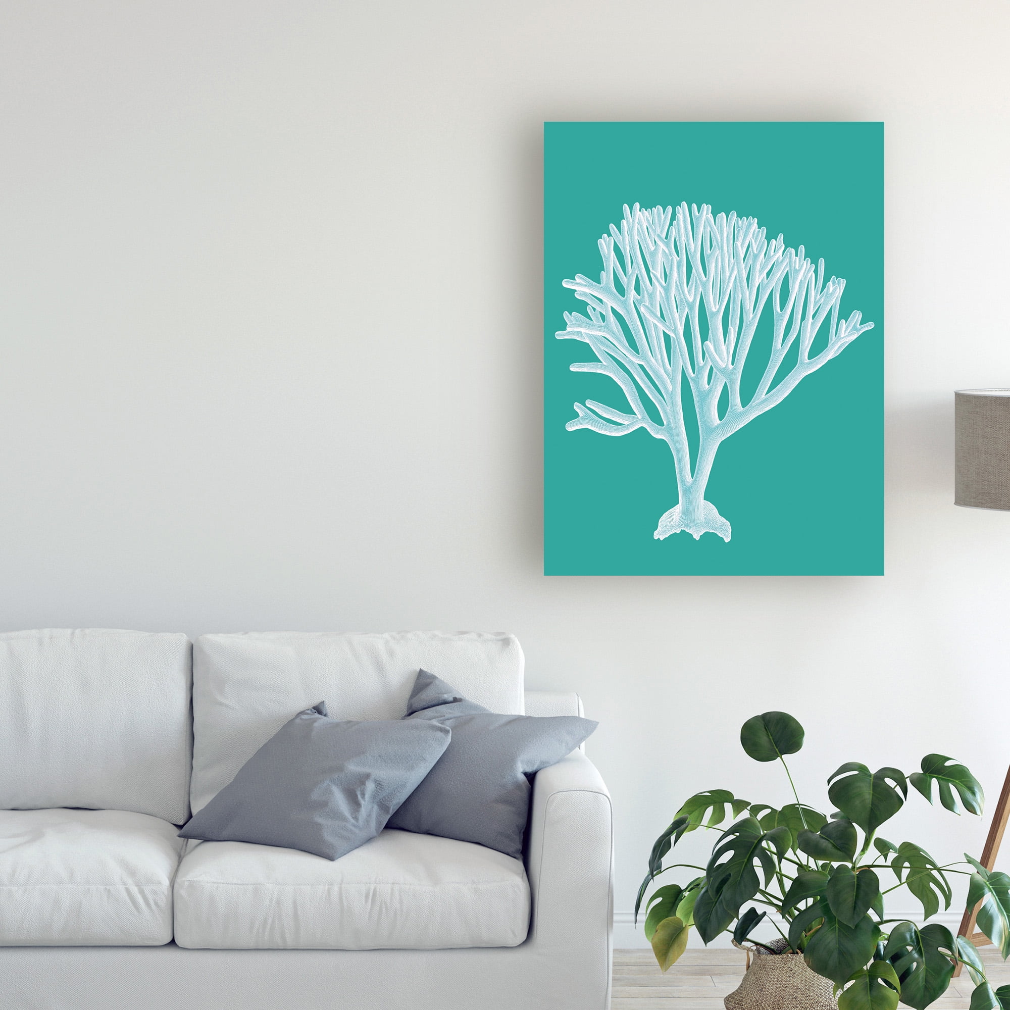 Trademark Fine Art 'Coral 2 White On Turquoise' Canvas Art by Fab Funky