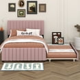 thumbnail image 2 of BEBPILOO Full Size Velvet Upholstered Platform Bed with Twin Size Trundle, Pink, 2 of 12