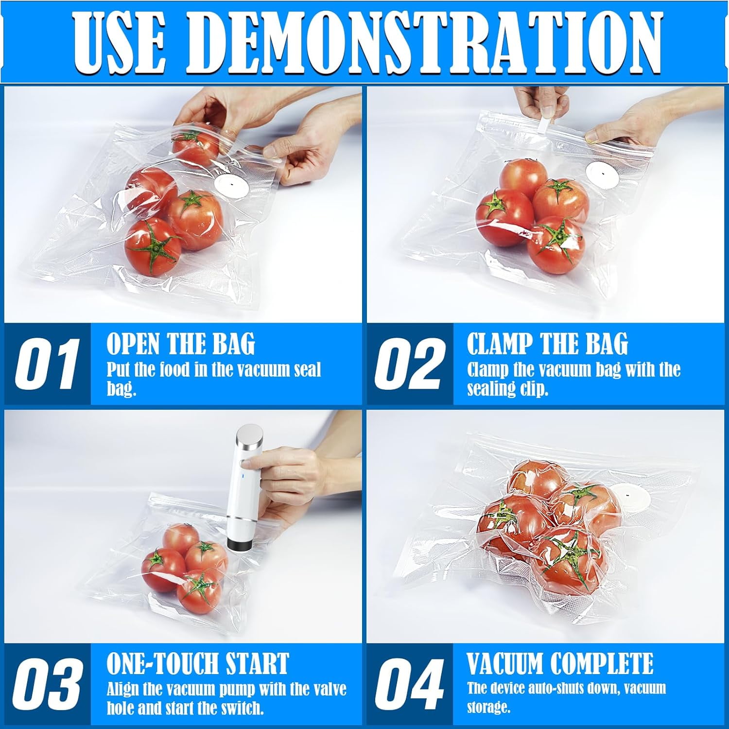 ABCISI Vacuum Sealer Bags, Reusable Vacuum Sealing Bags with Air Valve for Food Storage, Ideal for Freshness Preservation, BPA-Free, 3 Different Sizes (30 pcs)