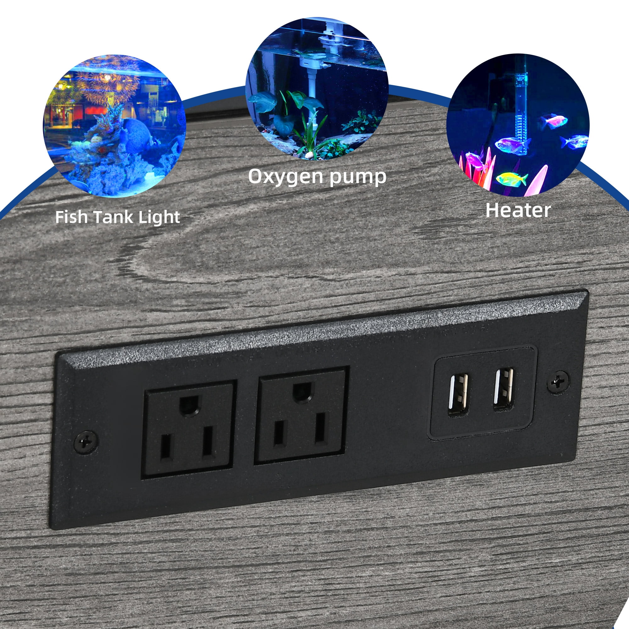 Uforic Aquarium Stand with Power Outlets & LED Light and Cabinet for 20-30 Gallon Fish Tank Stand, Turtle Tank, Reptile Terrarium - Gray