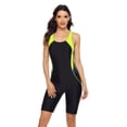 thumbnail image 3 of Women One Piece Printed Swimsuit Sports Racerback Athletic Training Swimwear Color Block, 3 of 6