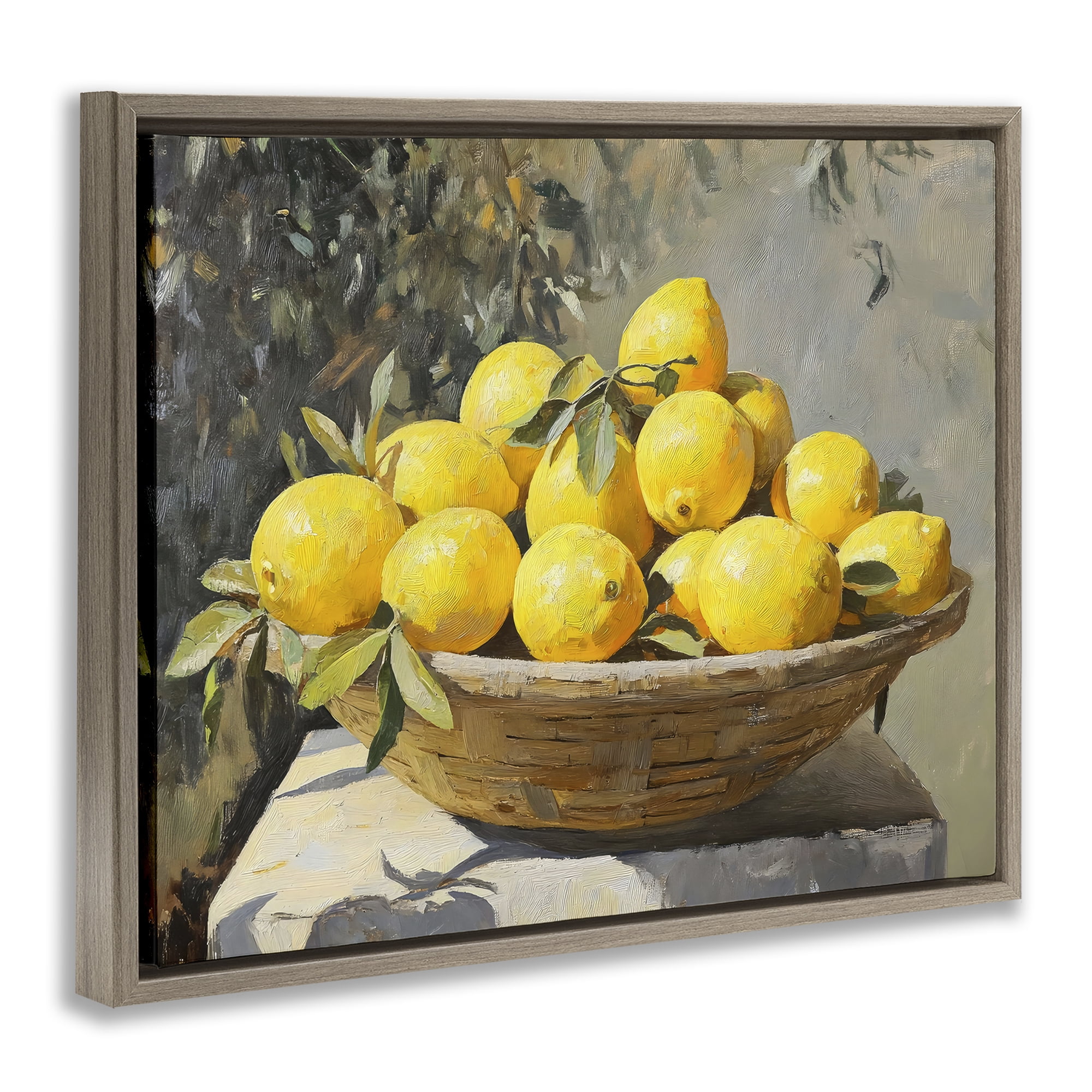 Stupell Industries Basket of Lemons in Sunlight Brown Framed Floater Canvas Wall Art, design by Creative Studio