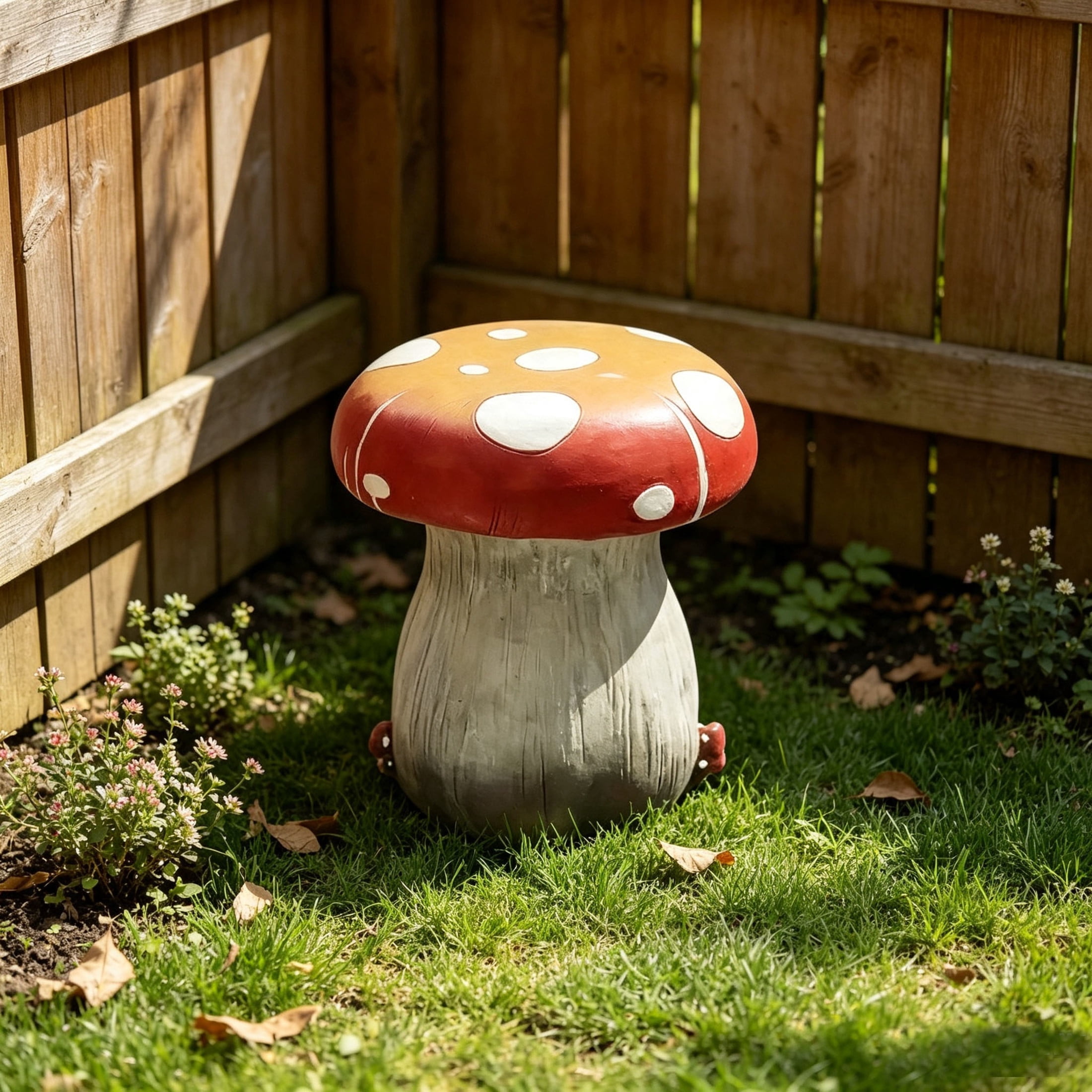 Noble House Antique Mushroom Stool, Cute Fairy Decorative Statue, Outdoor Creative Figurine Seat for Patio, Garden, Red