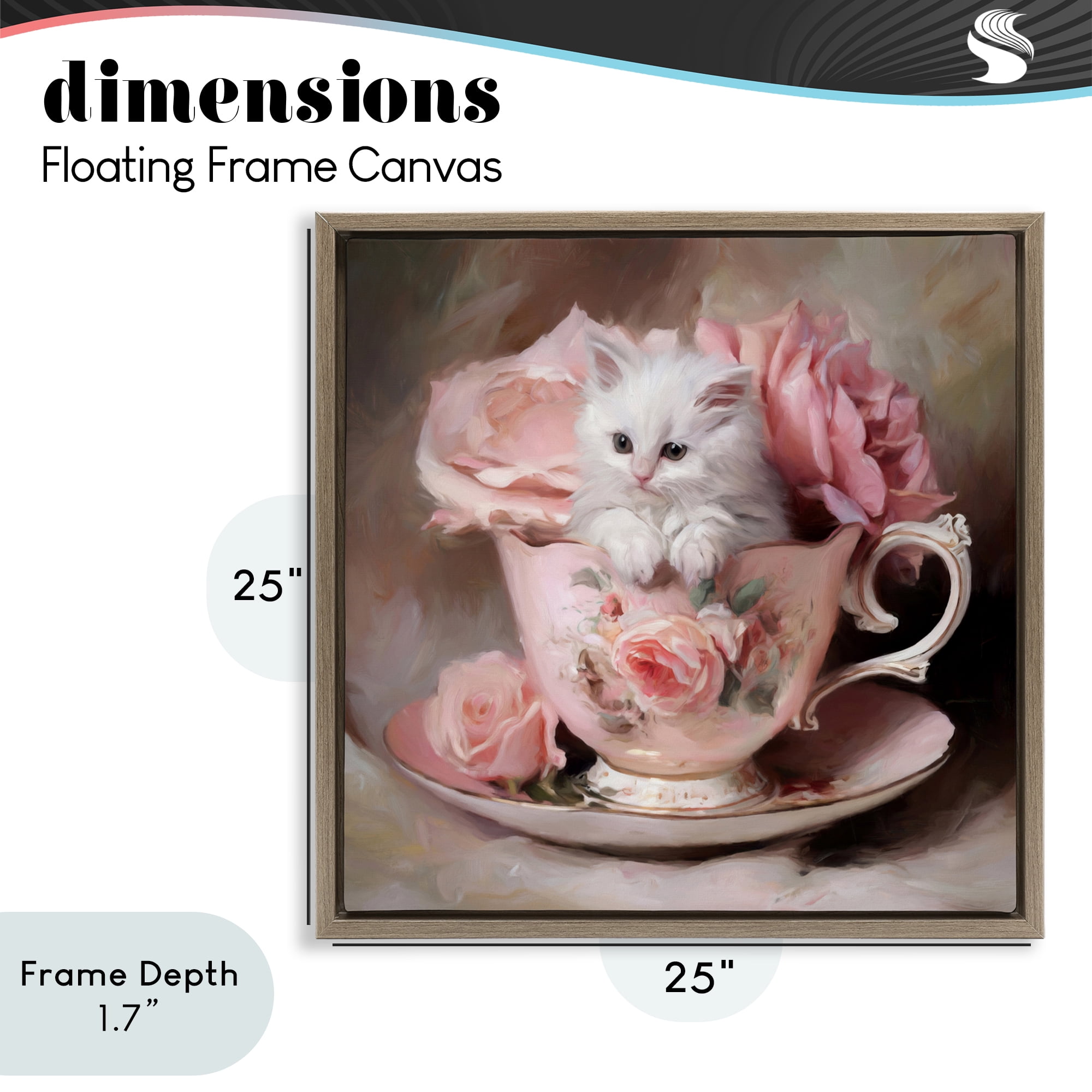 Stupell Industries Little Teacup Kitten Brown Framed Floater Canvas Wall Art, design by Tina LeCour