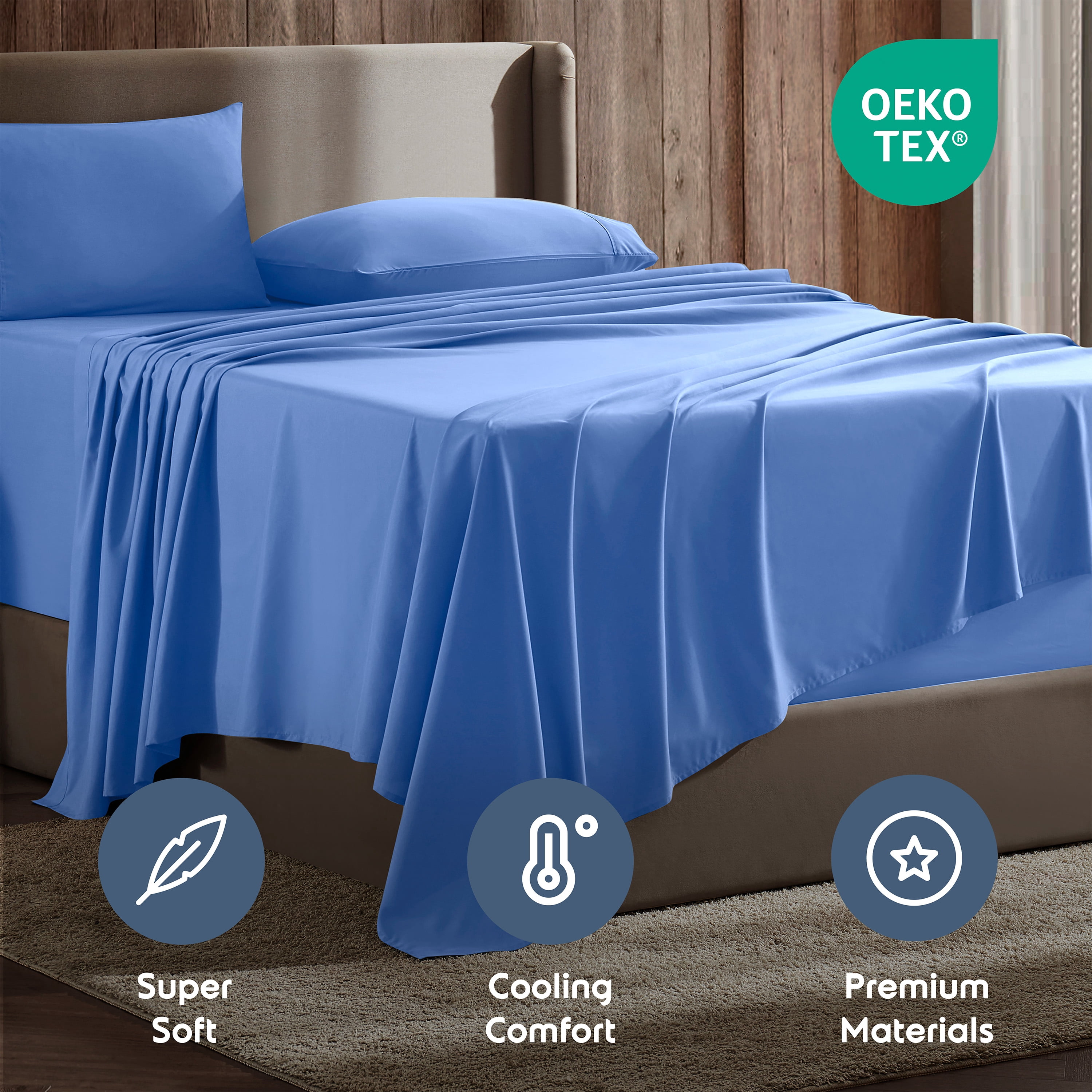Lammaloe Full Size Sheets Set, Hotel Style Deep Pocket 4 Piece Bed Sheets, Luxury Soft Microfiber Sheet Sets, Calm Blue
