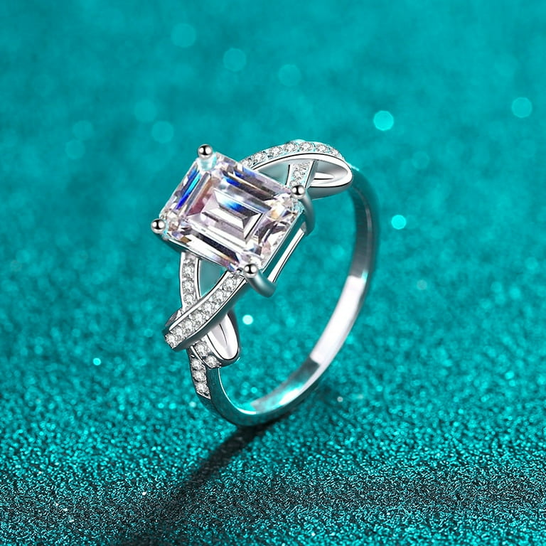3 Carat D Color VVS1 Moissanite Diamond Ring for Women S925 Sterling Silver 18K Gold Plated Emerald Cut Wedding Rings for Women Engagement