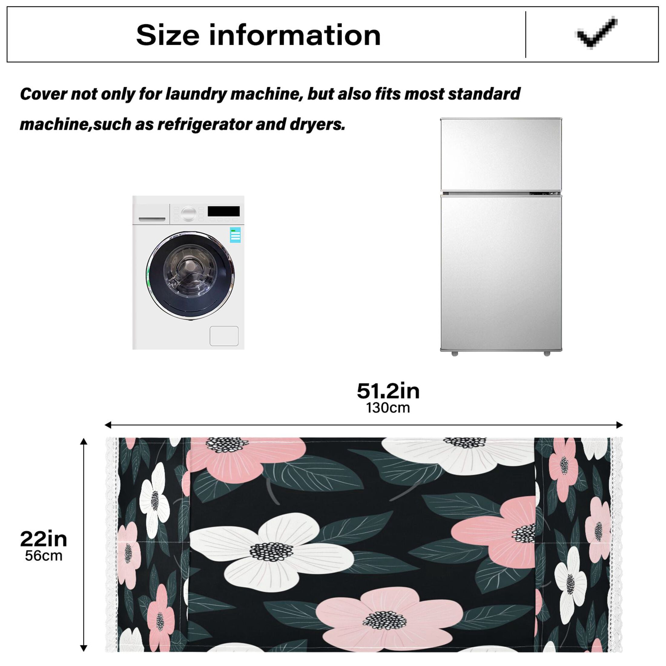 WOBOGO Illustration Of Pink and White Flowers Washing Machine Cloth Dryer Refrigerator Top Cover Protective Non-Slip Mat For Kitchen Laundry