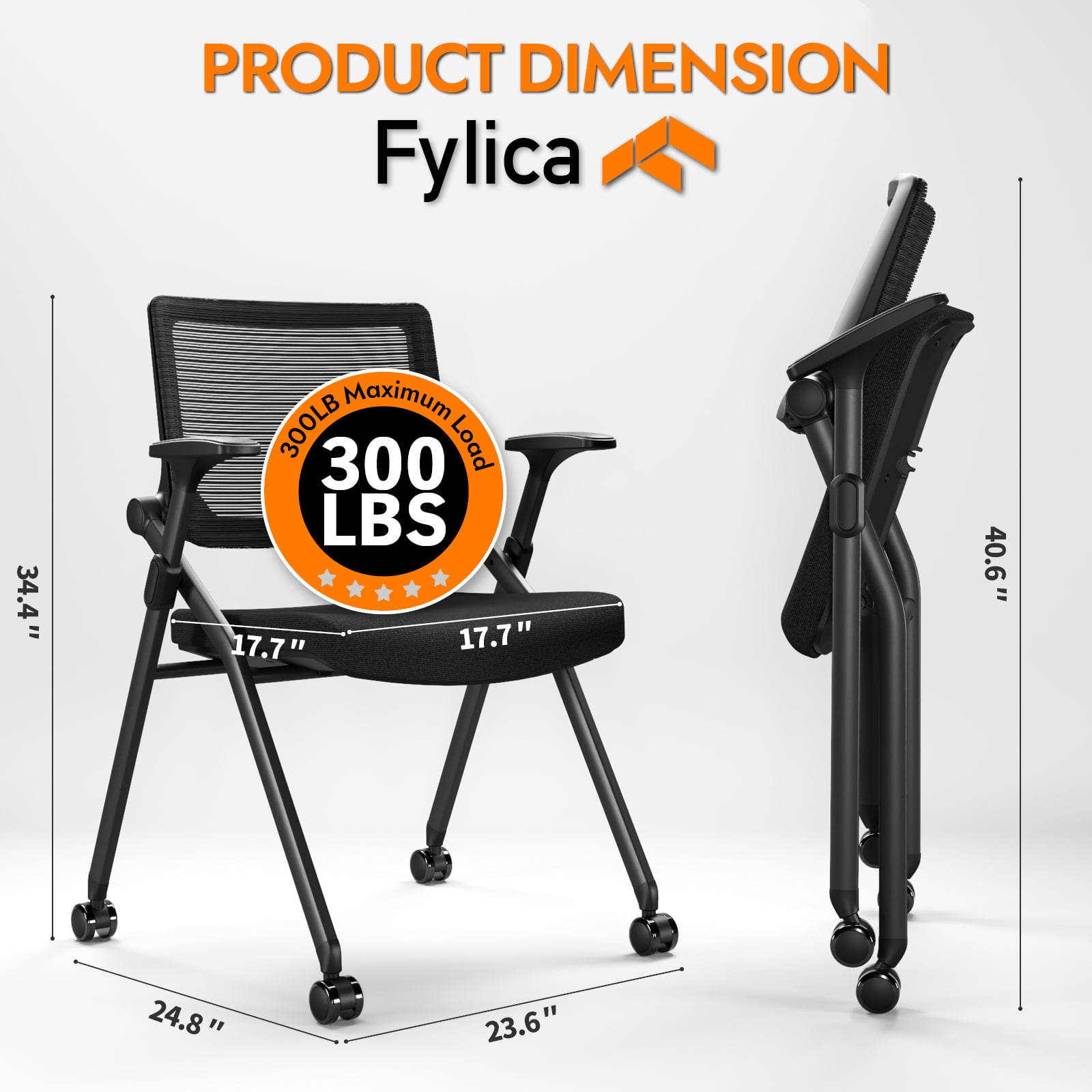 FYLICA Stackable Conference Room Chairs with Wheels and Paddle, Ergonomic Mesh Back and Arms for Meeting, Conference, Reception, Training Room & Home Office Desk Folding Chairs（1 Pack）