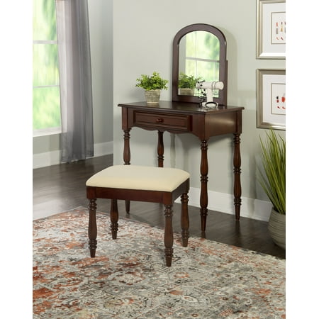 Powell Chadwick Vanity With Stool Cherry Walmart Com Walmart Com