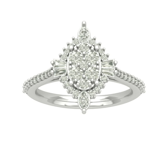 Araiya 14K White Gold Round Baguette and Marquise Diamond Halo Ring (1 cttw, I-J Color, I2-I3 Clarity), Size 7