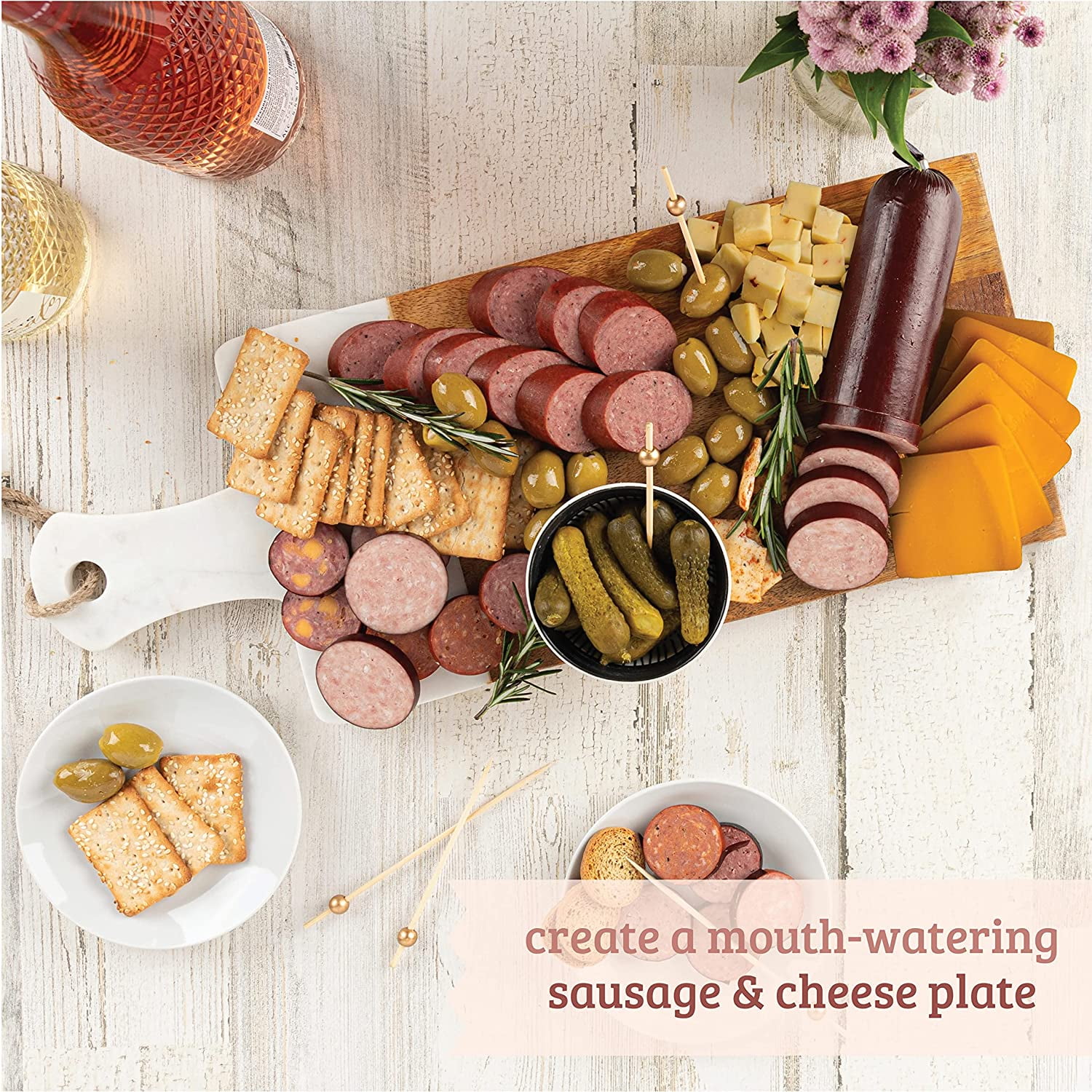 Farmers' Market Summer Sausage, Hickory Smoked Beef, Shelf Stable Sausage Roll, Ready To Eat, High Protein, Low Carb, Keto, Gluten Free, Charcuterie Meat, 24oz (Roasted Garlic, 2 Pack)