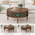 thumbnail image 2 of Round Lift Top Coffee Table, Modern Coffee Table with 180° Curved Sliding Door, Fluted Accent Coffee Tables with Hidden Storage and Open Shelves, for Living Room, Office, Walnut, 2 of 7