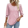 thumbnail image 2 of Women's Dressy Casual Blouse with Smocked Cuffs, 3/4 Length Sleeve Tops for Work Office Pink Dots XXL, 2 of 9