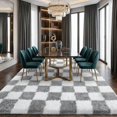 thumbnail image 3 of White-Gray Checkered Plush Shag Area Rug - Soft Fuzzy Modern Carpet for, 3 of 12