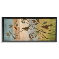 Stupell Industries Collaged Bird Nature Silhouette Botanical & Floral Painting Black Floater Framed Canvas Art Print Wall Art, 25 x 11