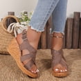 thumbnail image 2 of HEWUQI Wedges Sandals for Women Open Toe Adjustable Ankle Strap Cork Platform Heels Casual Breathable Dressy Summer Shoes Brown Size 7.5, 2 of 6