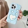 thumbnail image 4 of Dteck for iPhone 11 Fur Case for Girls, Luxury Cute Warm Handmade Furry Fuzzy Fluffy Soft LOVE Fur Plush Protective Case Cover for Women,Blue-Big Love, 4 of 5
