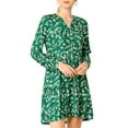 thumbnail image 3 of INSPIRE CHIC Women's V Neck Long Sleeves Cinched Waist Half Placket Floral Dress L Green, 3 of 7