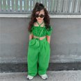 thumbnail image 2 of Fsqjgq Girls Size 7 Clothes Cute Girls Clothes Child Outfits Kids' Halter Neck One Shoulder Pleated Puffed Sleeve Trousers Straight Leg Trouser Set Clothing Sets Baby Girl Outfits Kids Sets Size 140, 2 of 7