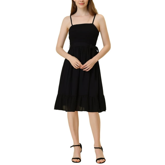 INSPIRE CHIC Vestido Midi de Verano sin Mangas con Tirantes Ajustables Boho Negro S