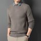 thumbnail image 3 of Suéteres falsos de dos piezas de alta gama, suéter de cuello camisero para hombre, manga larga, otoño, nuevo, color puro, parte inferior de punto grueso, 3 of 4
