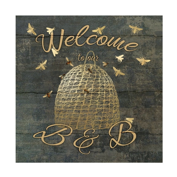 Canvas Wall Art - Cora Niele 'Welcome to our B and B' Wall Art for Living Room, Bedroom, or Office Décor by Trademark Fine Art - 14 x 14 Inches