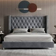 thumbnail image 4 of Merluxy Queen Bed Frame with Button Tufting Headbord,Velvet Upholstered,No Box Spring Needed,Grey, 4 of 8
